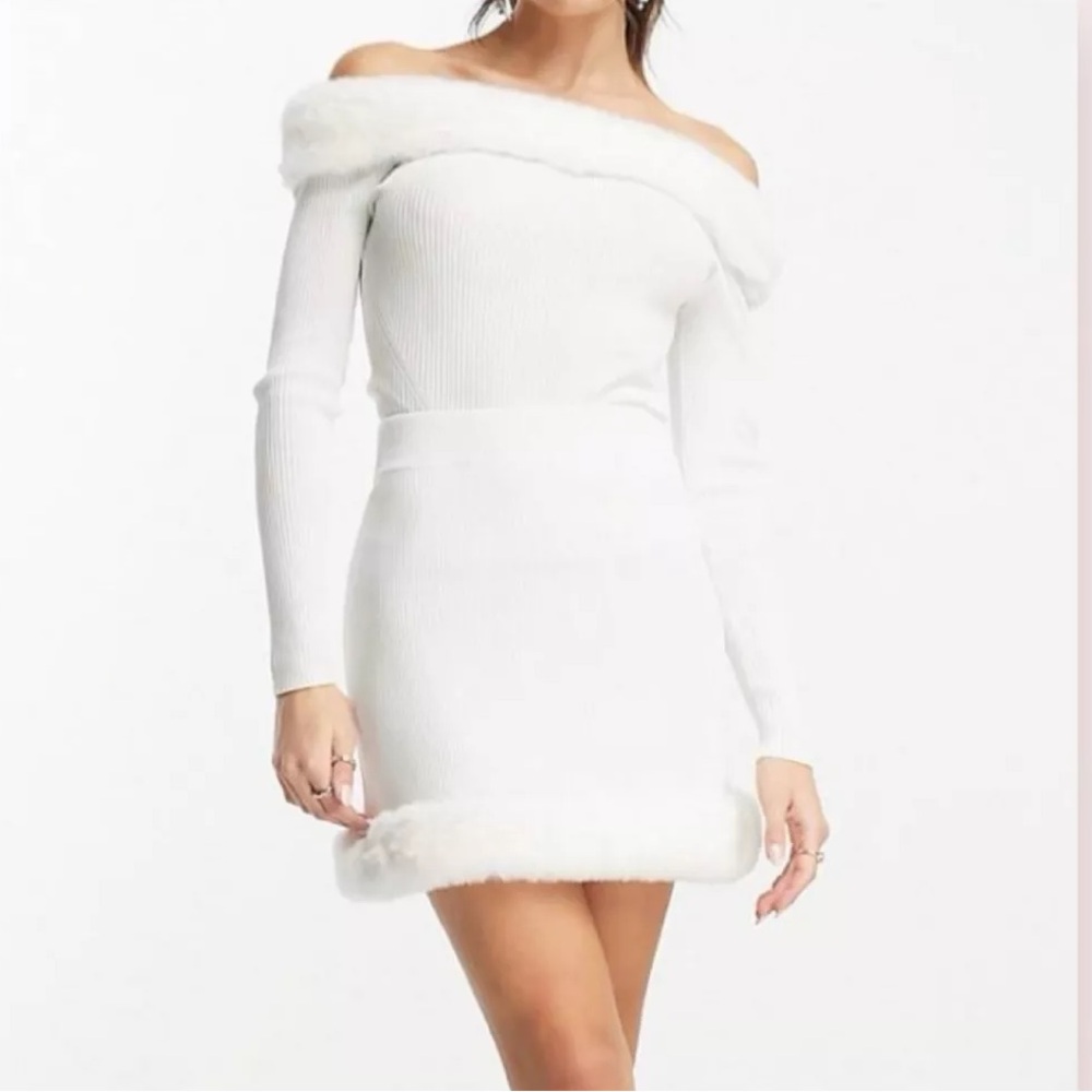 River Island Faux Fur Off the Shoulder Sweater